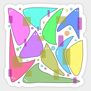 Unique design, black background with vibrant colors and shapes. Quirky and fun! Sticker